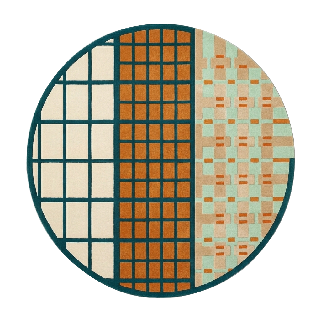 Warm Colors Grid Mosiac Hand Tufted Round Rug
