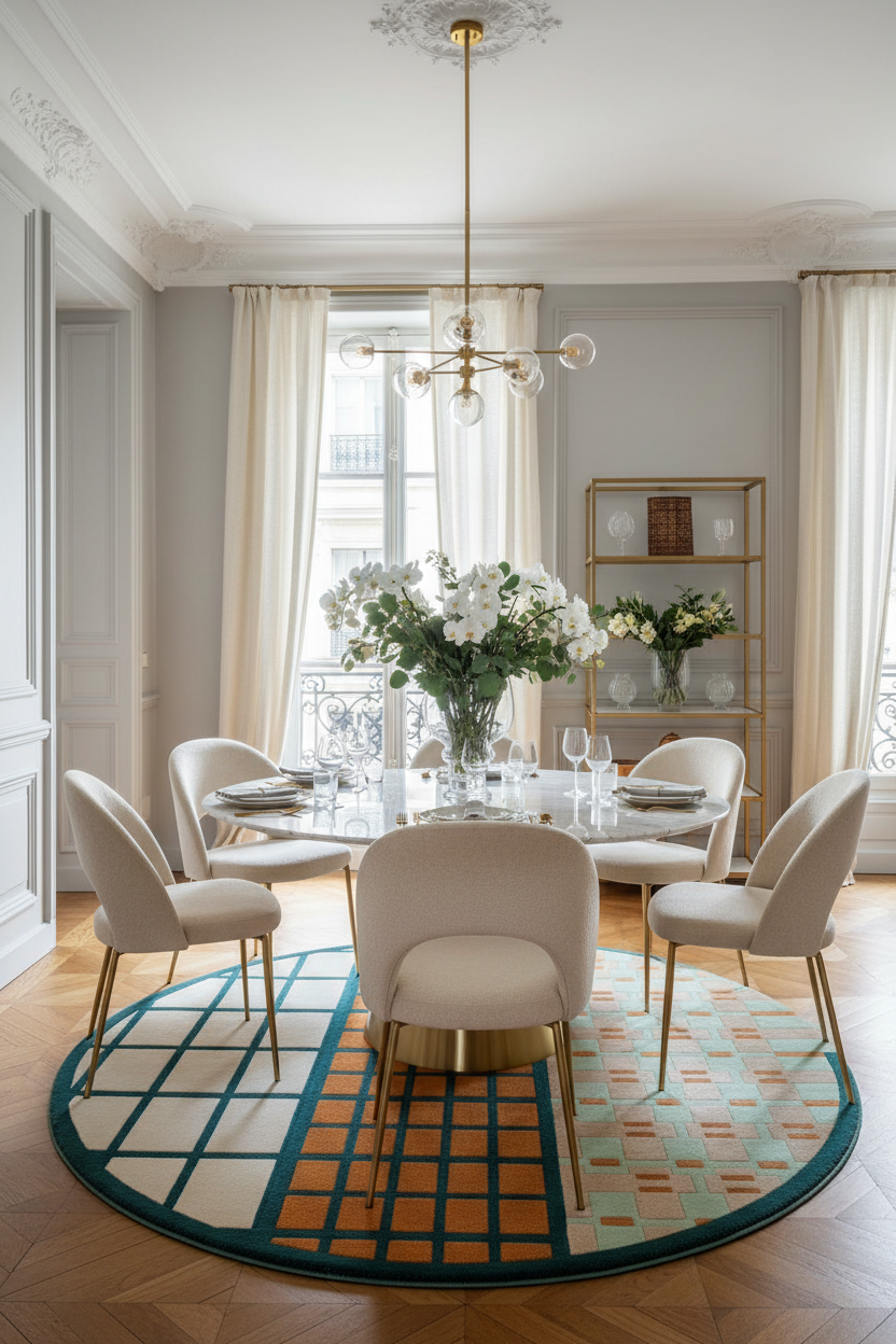 Warm Colors Grid Mosiac Hand Tufted Round Rug
