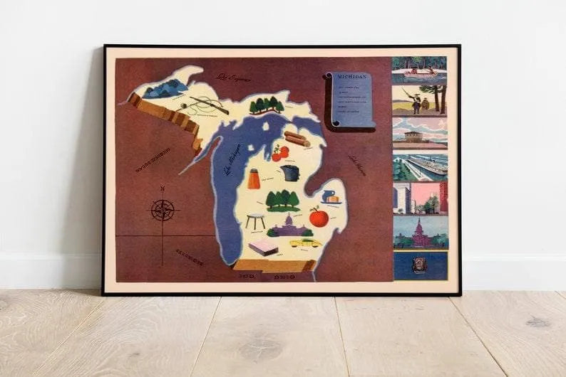 Historical Map of Michigan| 1938 Michigan Map Wall Print