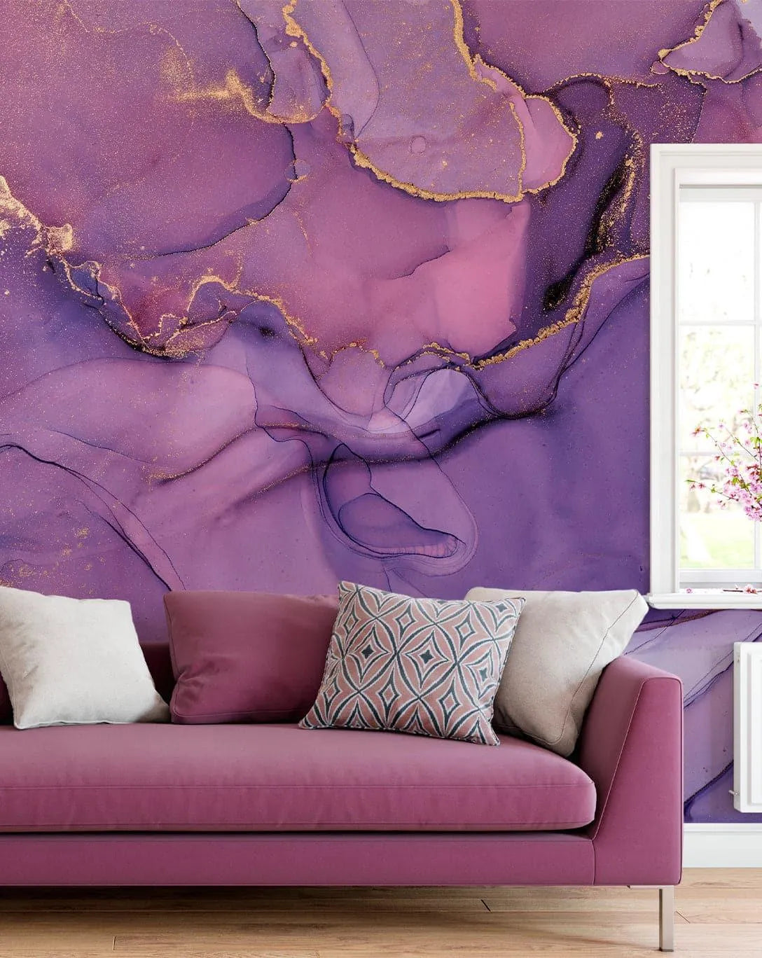 Watercolor Abstract Purple Marble Alcohol Ink Mural