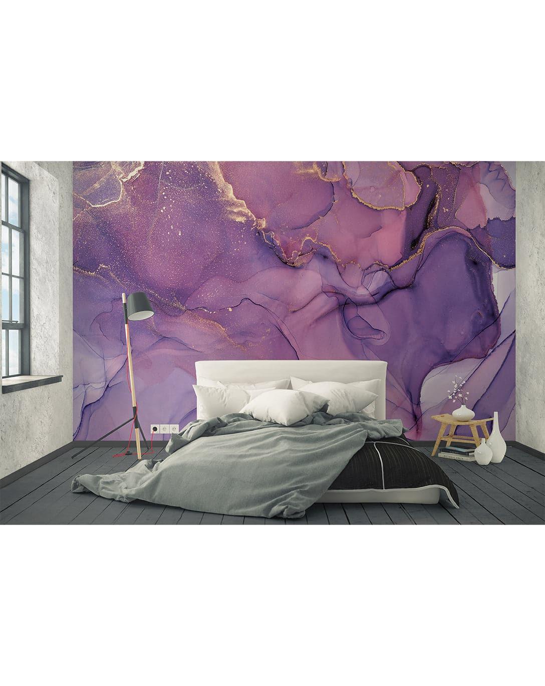 Watercolor Abstract Purple Marble Alcohol Ink Mural 