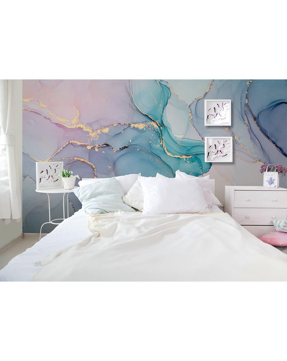 Watercolor Alcohol Ink Pink Blue Purple Wall Mural 