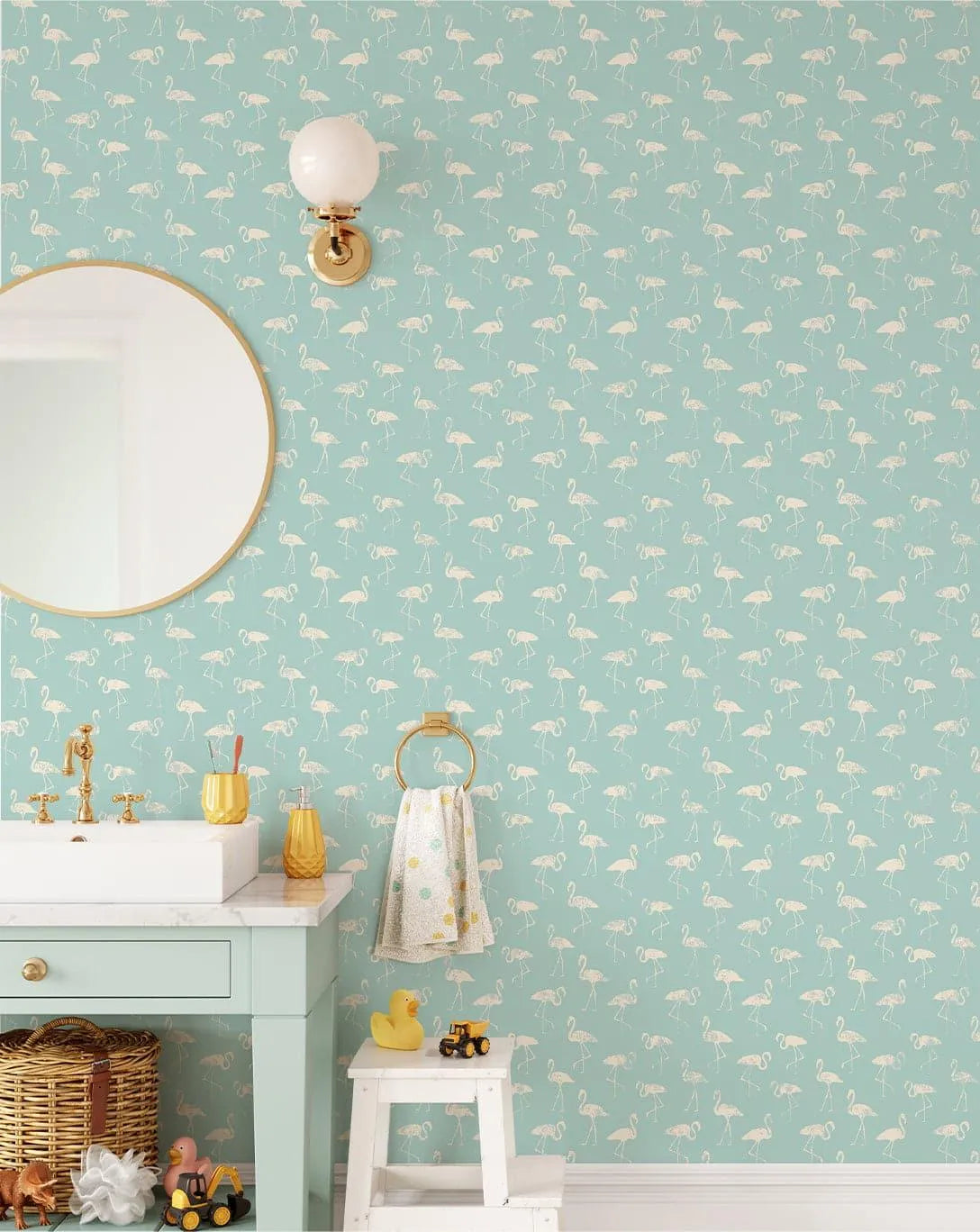 Retro Tropical Pink Flamingos Removable Wallpaper