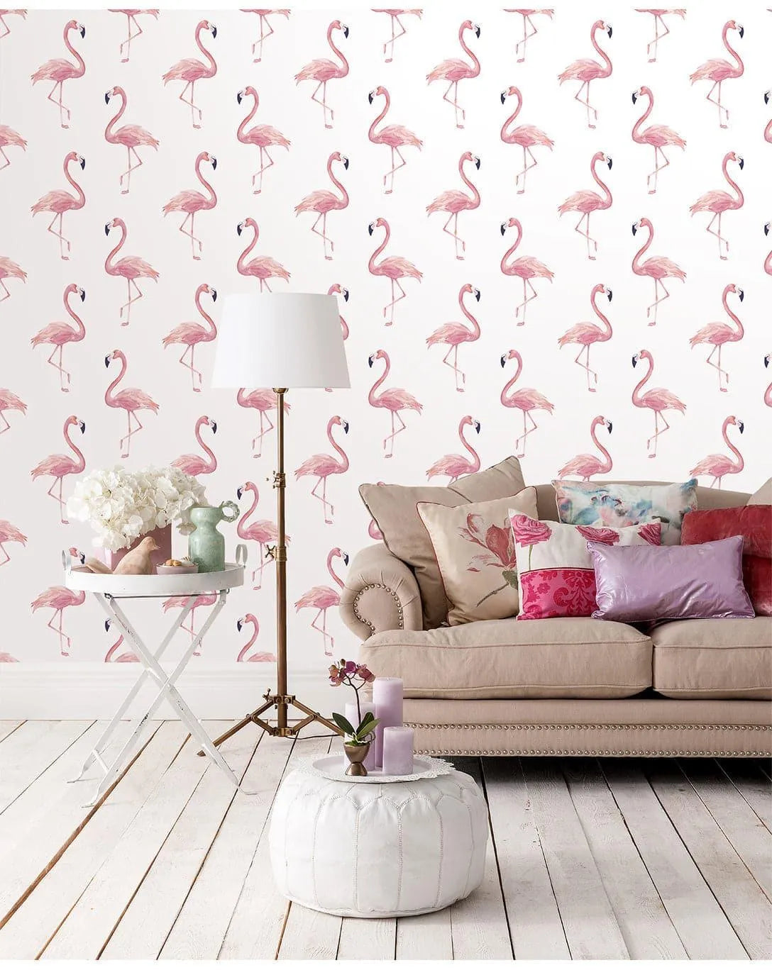 Watercolor Exotic Pink Flamingos Wallpaper