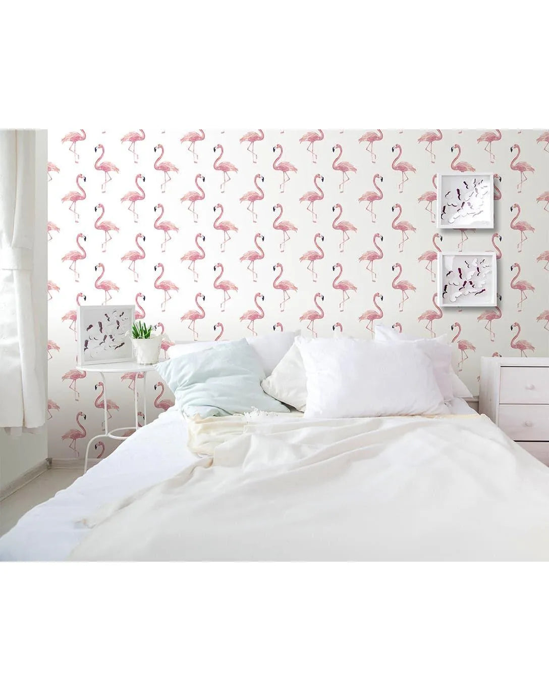 Watercolor Exotic Pink Flamingos Wallpaper