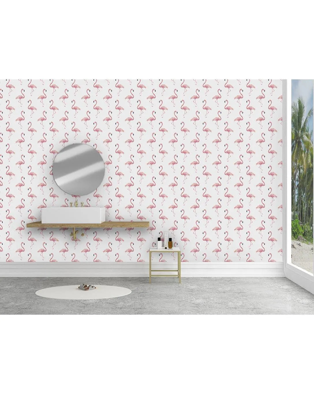 Watercolor Exotic Pink Flamingos Wallpaper