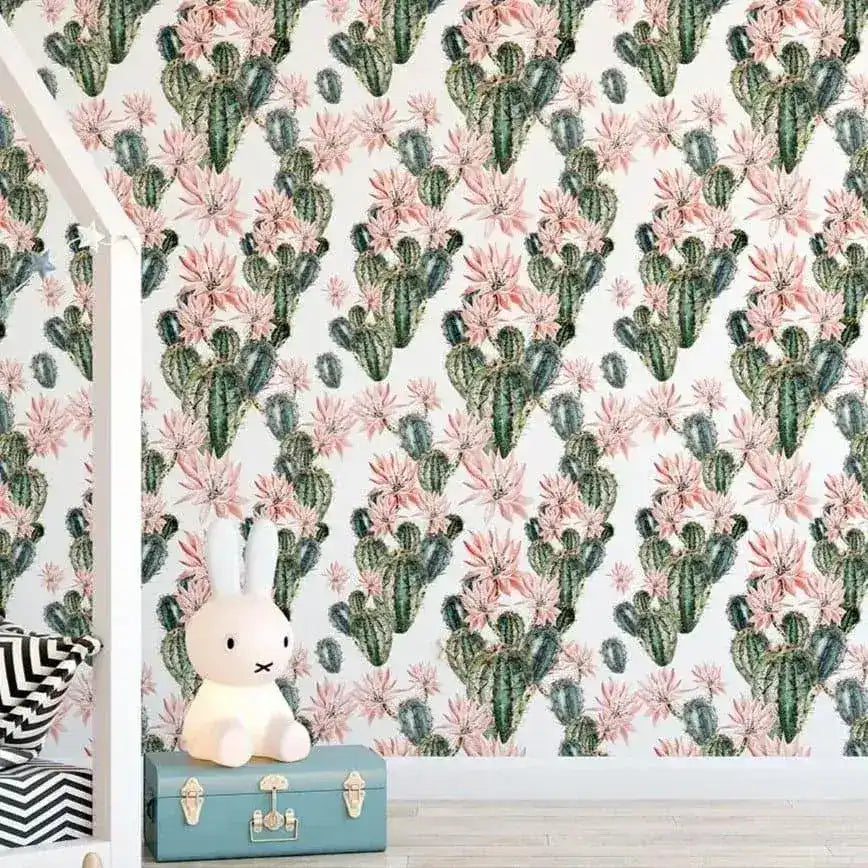 Watercolor Floral Blooming Cactus Removable Wallpaper