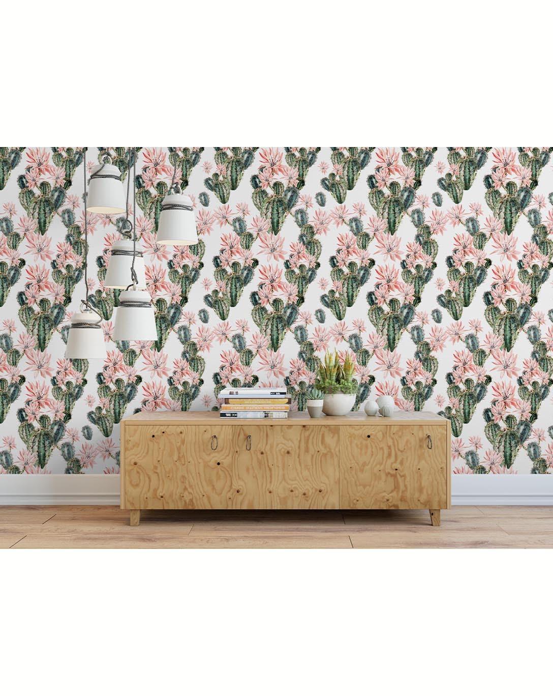 Watercolor Floral Blooming Cactus Removable Wallpaper 