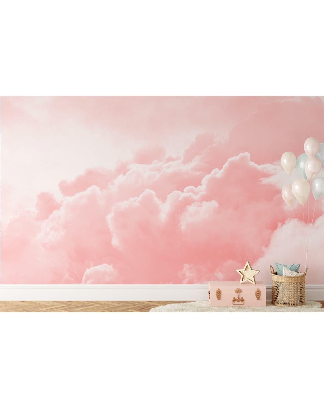 Watercolor Forest Fairy Kids Botanical Wall Mural Watercolor Forest Fairy Kids Botanical Wall Mural Pastel Pink Sky Clouds Bedroom Wall Mural 
