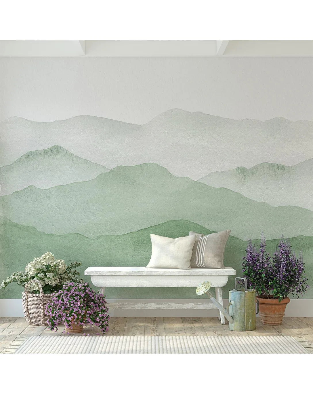 Watercolor Green Abstract Mountains Mural Wall Decal