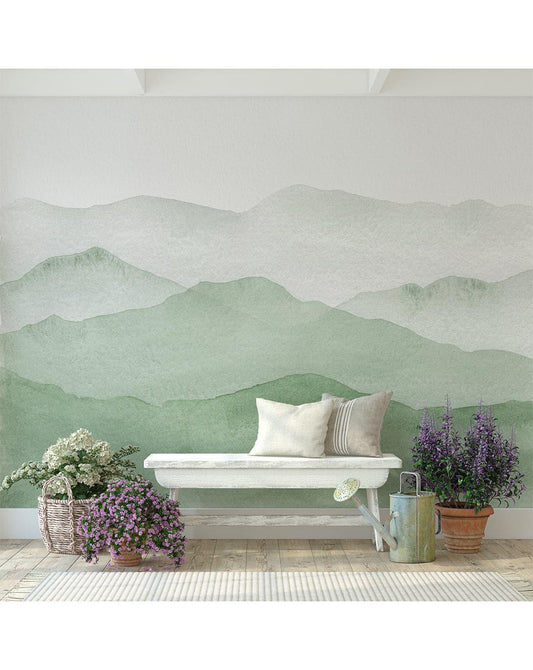 Watercolor Green Abstract Mountains Mural Wall Decal Watercolor Green Abstract Mountains Mural Wall Decal 
