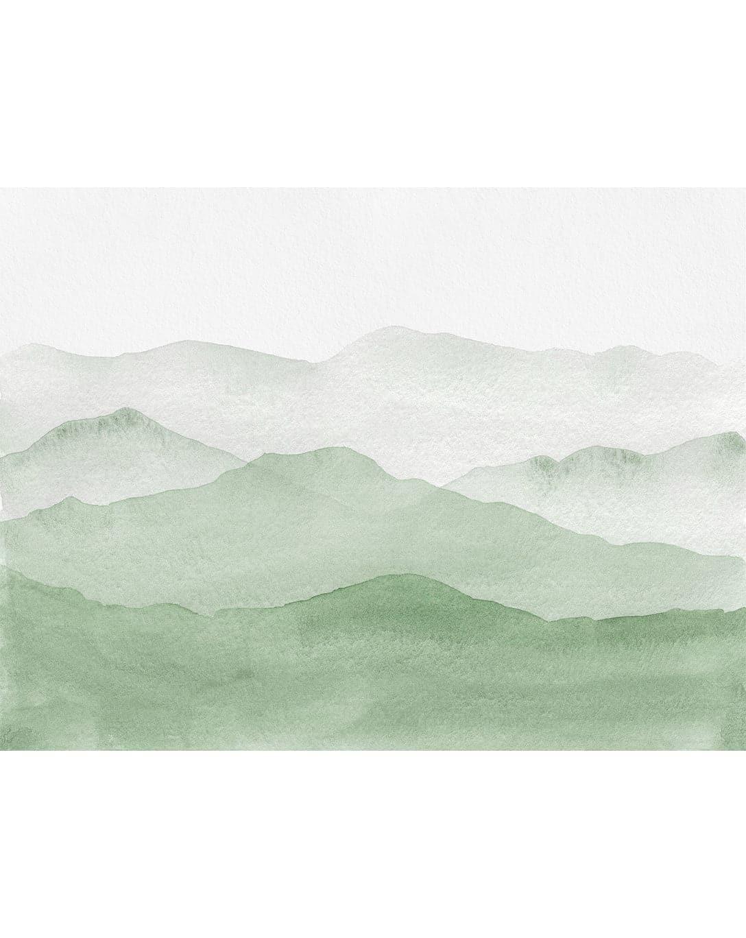 Watercolor Green Abstract Mountains Mural Wall Decal Watercolor Green Abstract Mountains Mural Wall Decal 