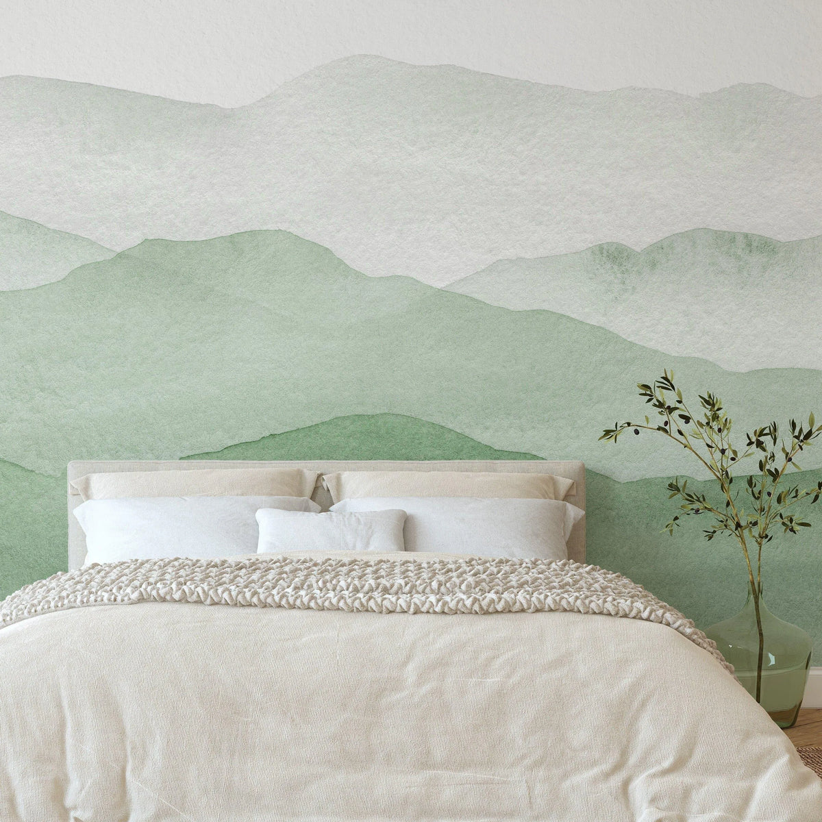 Watercolor Green Abstract Mountains Mural Wall Decal