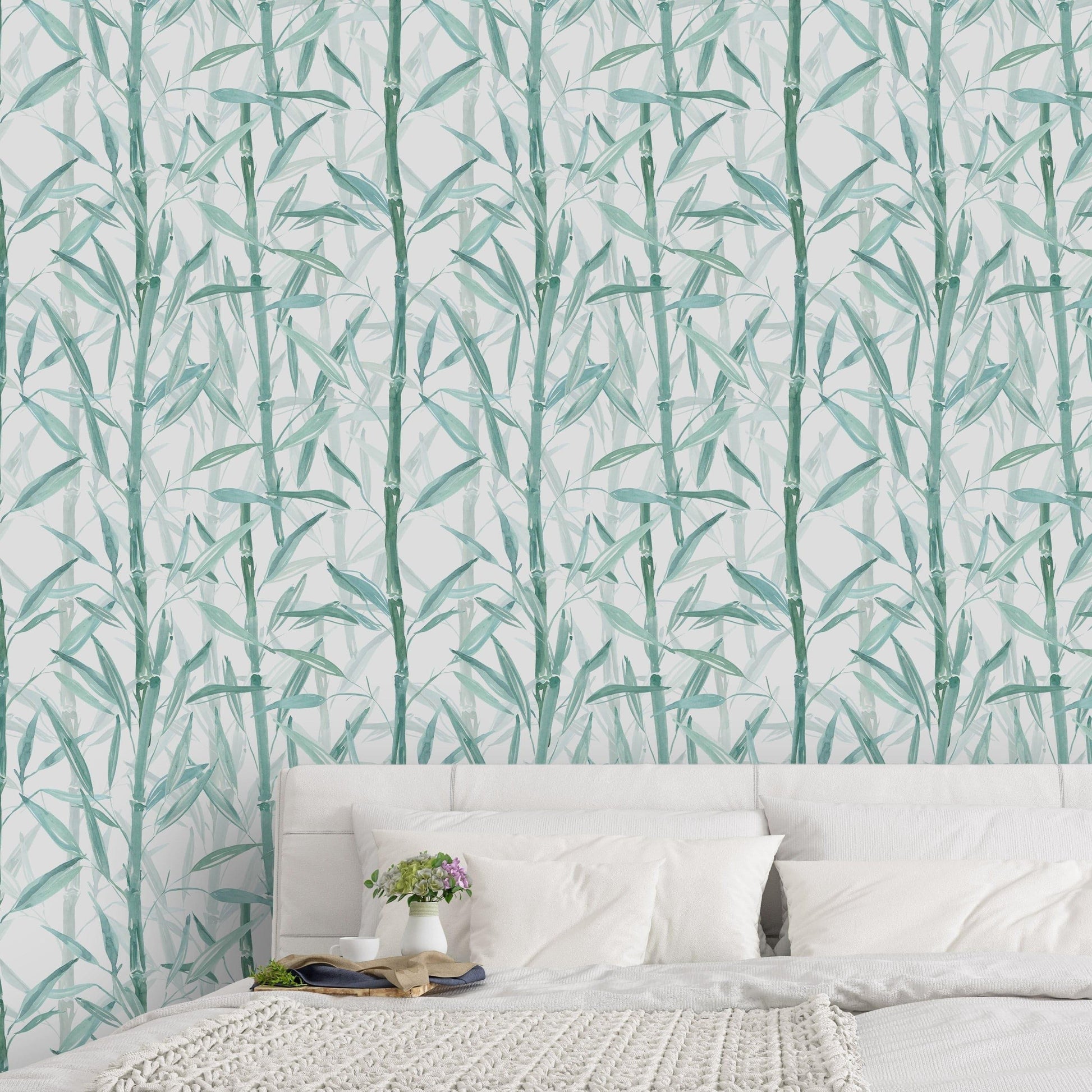 Watercolor Green Bamboo Removable Wallpaper Watercolor Green Bamboo Removable Wallpaper 