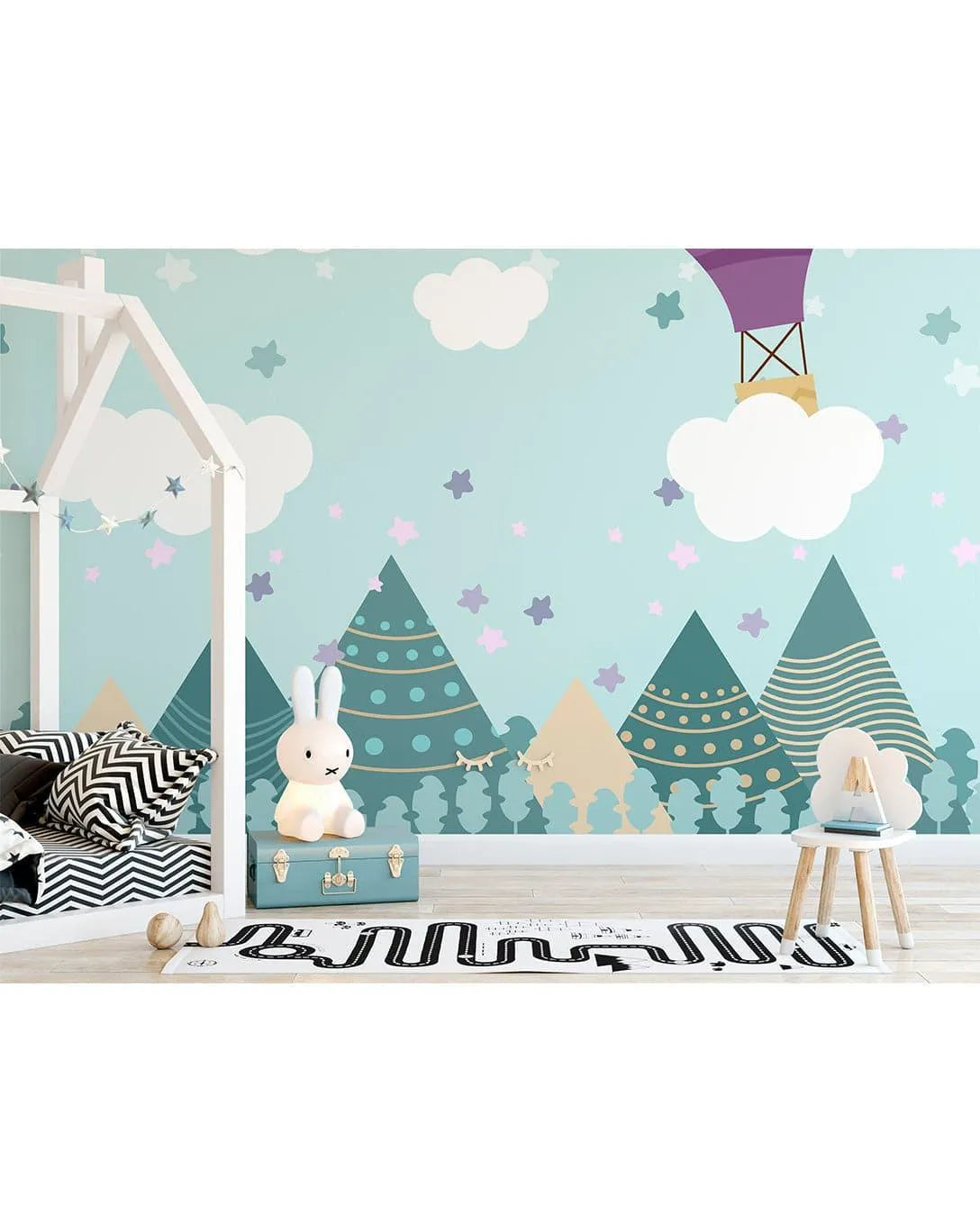 Mountain Peaks Air Balloon Kids Room Wall Mural