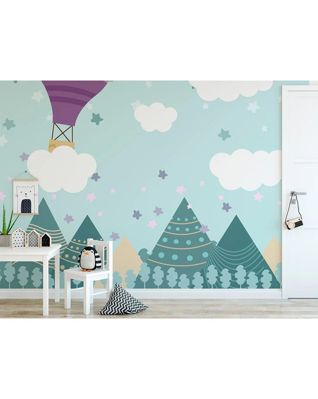 Mountain Peaks Air Balloon Kids Room Wall Mural