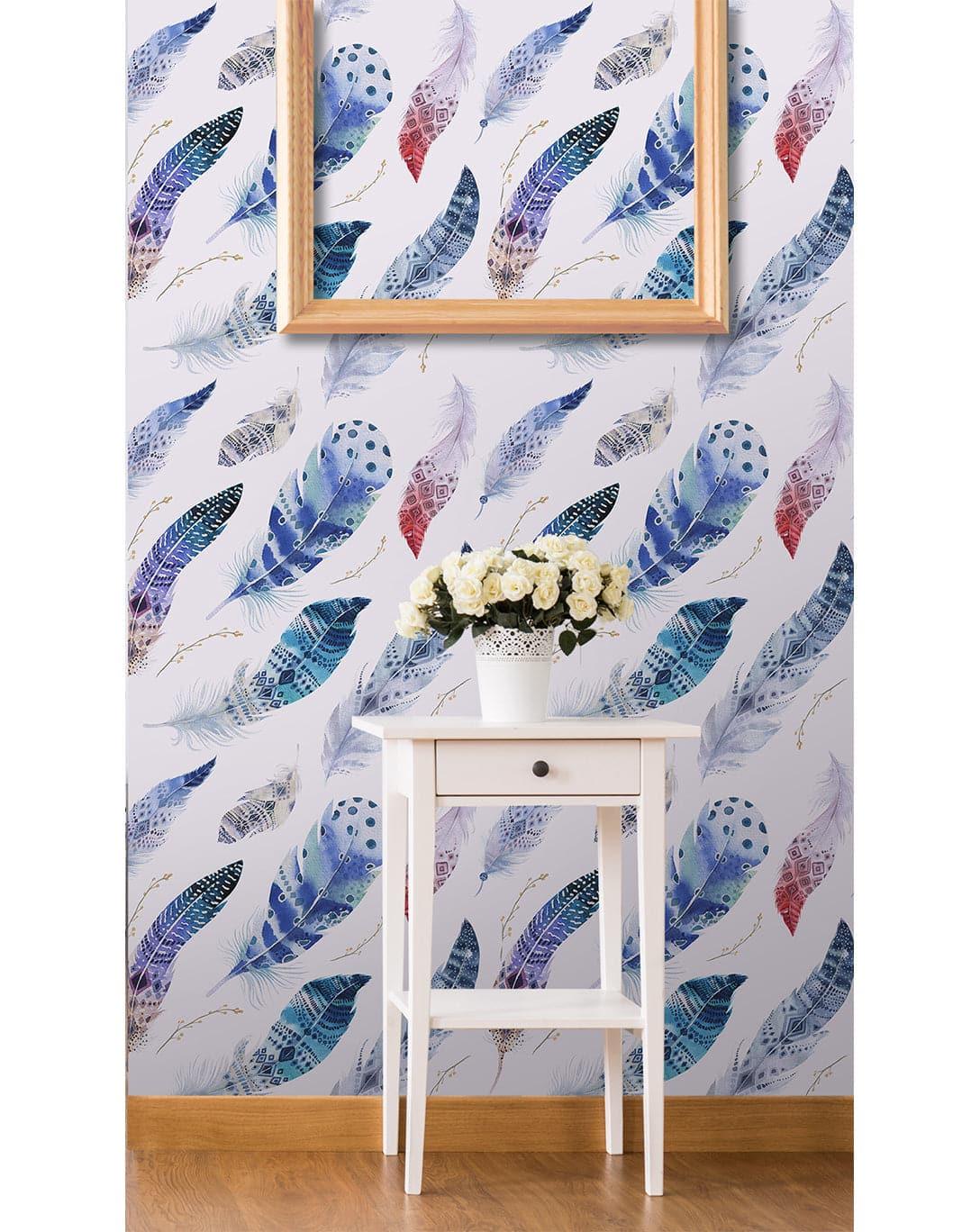 Watercolor Indian Feathers Removable Wallpaper 