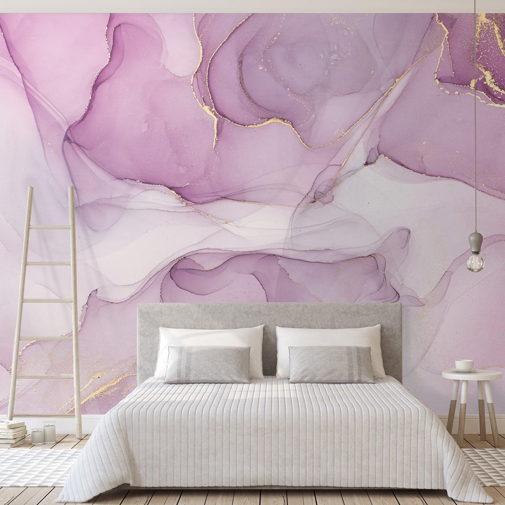 Watercolor Marble Abstract Alcohol Ink Pink White Paint Wall Mural 