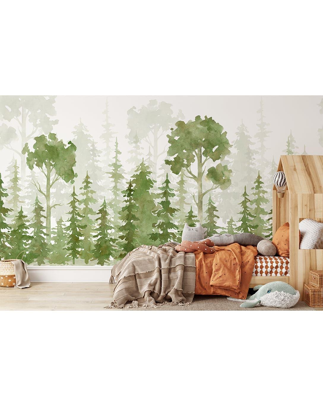 Watercolor Pine Tree Forest Wall Mural Watercolor Pine Tree Forest Wall Mural 