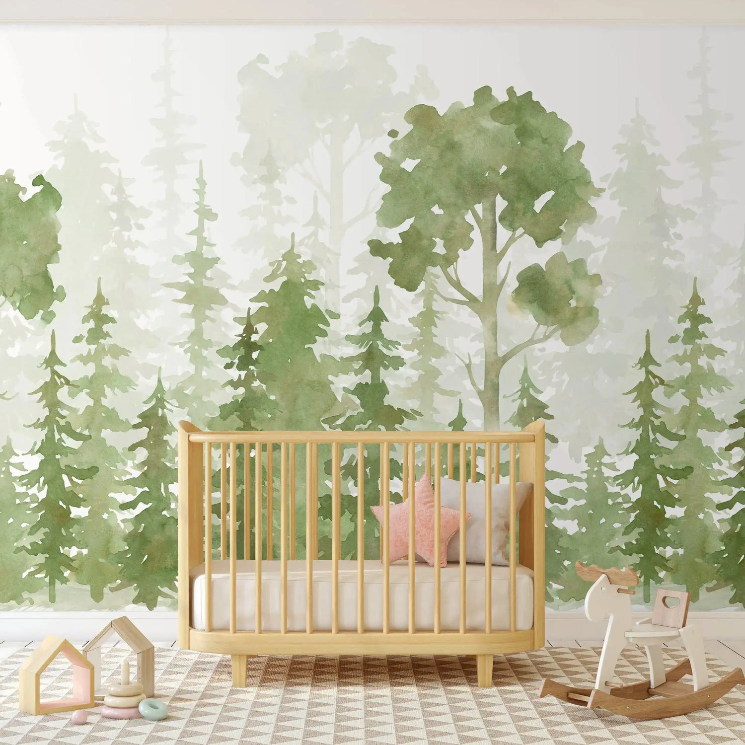 Watercolor Pine Tree Forest Wall Mural