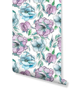 Watercolor Pink Blue Lilac Flowers Removable Wallpaper