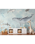 Watercolor Sea World Ocean Fish Turtle Dolphin Jellyfish Wall Mural