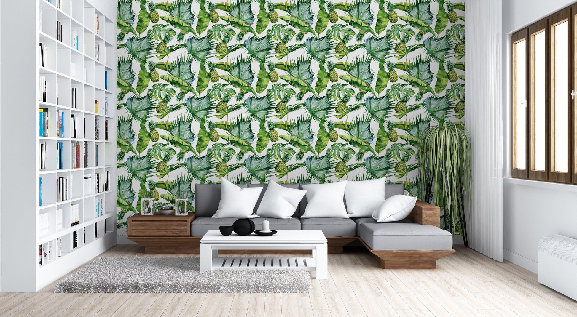 Watercolor Tropical Green Palm Leaves Removable Wallpaper Watercolor Tropical Green Palm Leaves Removable Wallpaper Tropical Palm Leaves and Pineapples Removable Wallpaper 