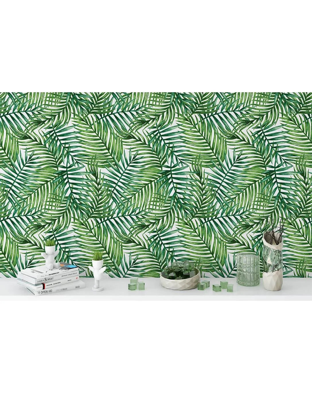 Watercolor Tropical Green Palm Leaves Removable Wallpaper