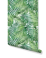 Watercolor Tropical Green Palm Leaves Removable Wallpaper