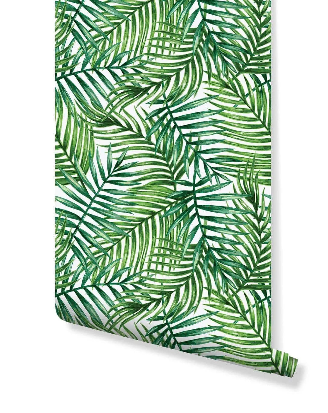 Watercolor Tropical Green Palm Leaves Removable Wallpaper