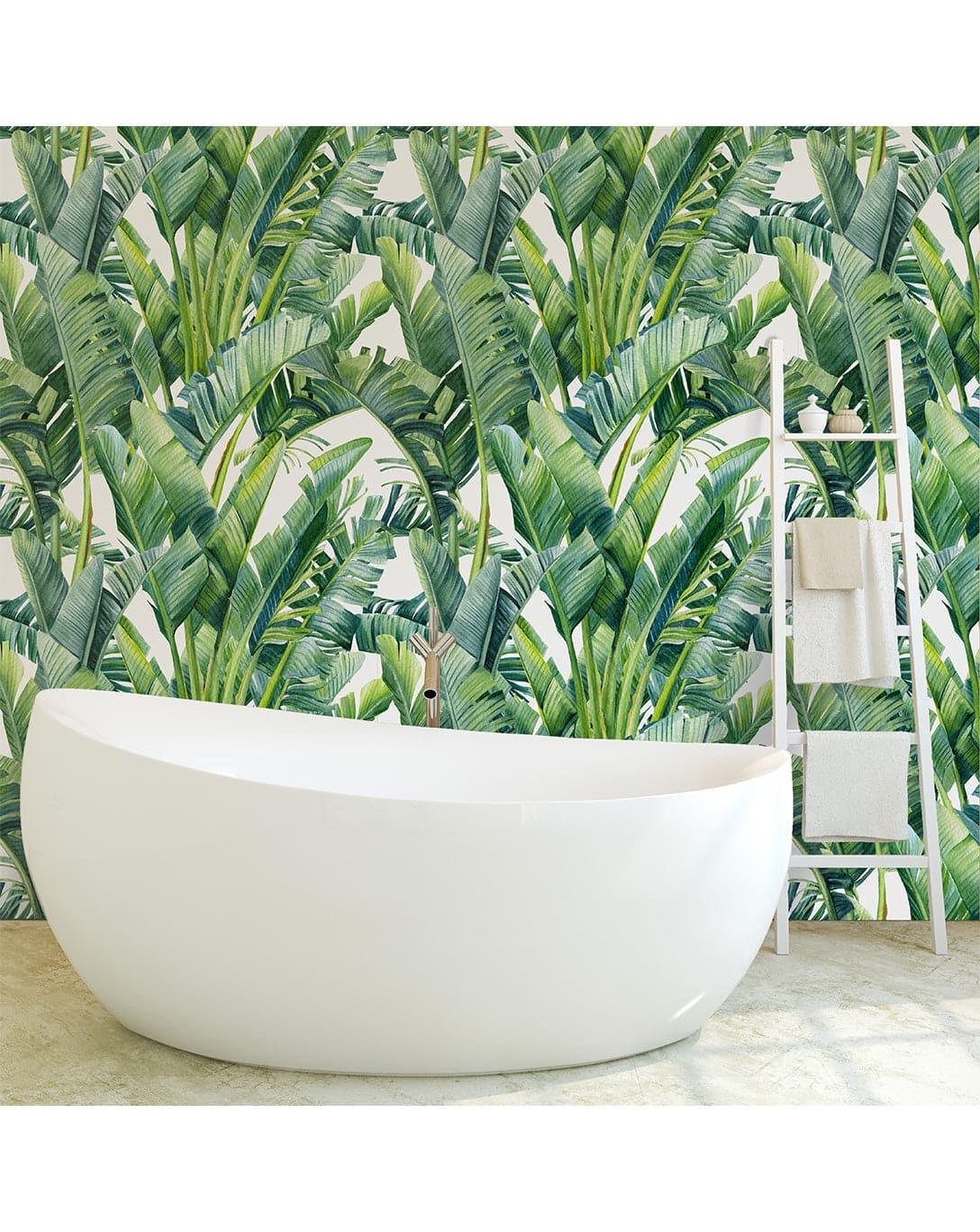 Watercolor Tropical Leaves Exotic Green Palm Leaves Wall Mural Watercolor Green Tropical Palm Banana Leaves Wallpaper Watercolor Green Tropical Palm Banana Leaves Wallpaper 