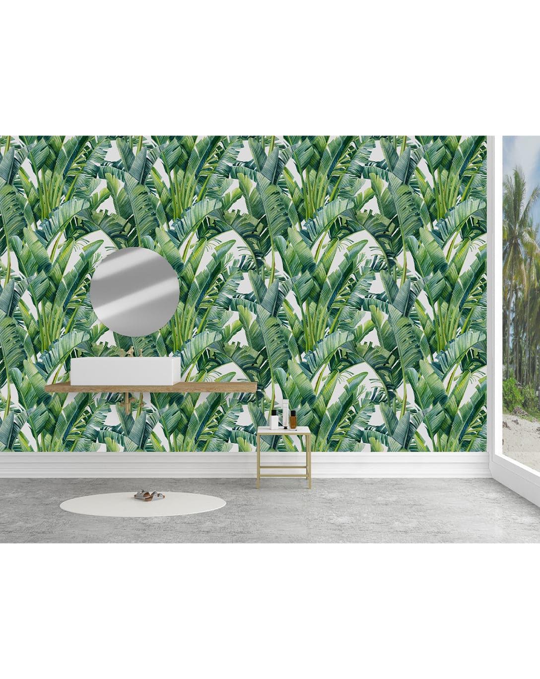 Watercolor Tropical Leaves Exotic Green Palm Leaves Wall Mural Watercolor Green Tropical Palm Banana Leaves Wallpaper 