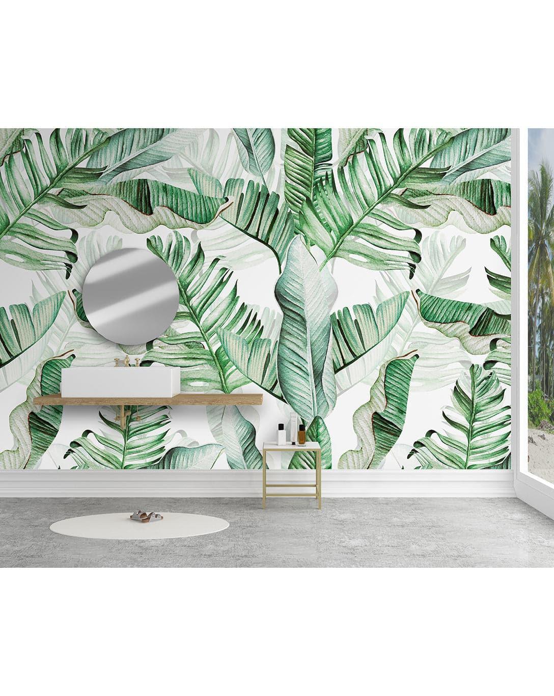 Watercolor Tropical Leaves Exotic Green Palm Leaves Wall Mural Watercolor Tropical Leaves Exotic Green Palm Leaves Wall Mural 