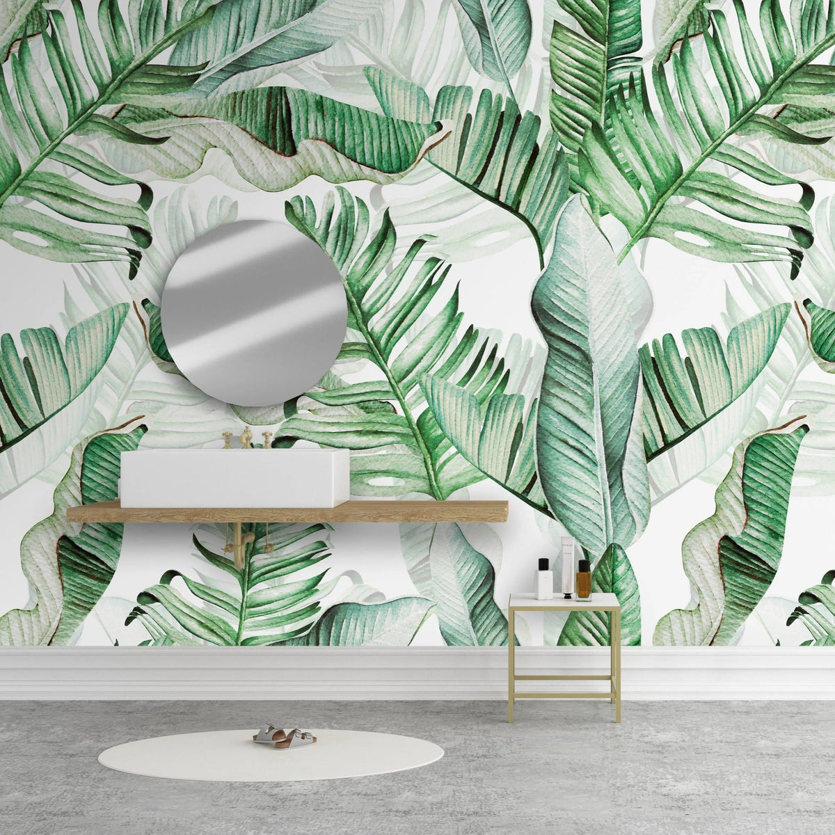 Watercolor Tropical Leaves Exotic Green Palm Leaves Wall Mural