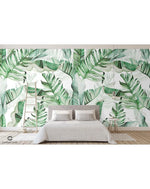 Watercolor Tropical Leaves Exotic Green Palm Leaves Wall Mural