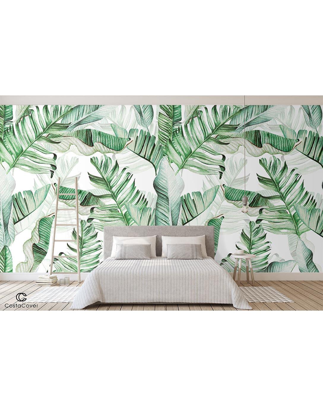 Watercolor Tropical Leaves Exotic Green Palm Leaves Wall Mural 