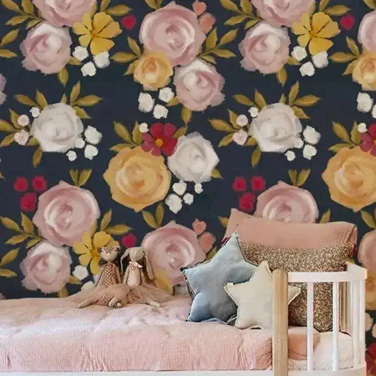Watercolor Vintage Roses in the Dark Wallpaper
