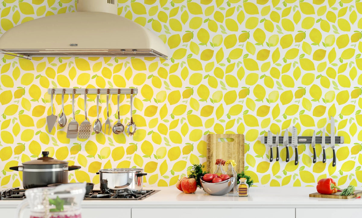 Watercolor Yellow Lemons Fruit Kitchen Removable Wallpaper