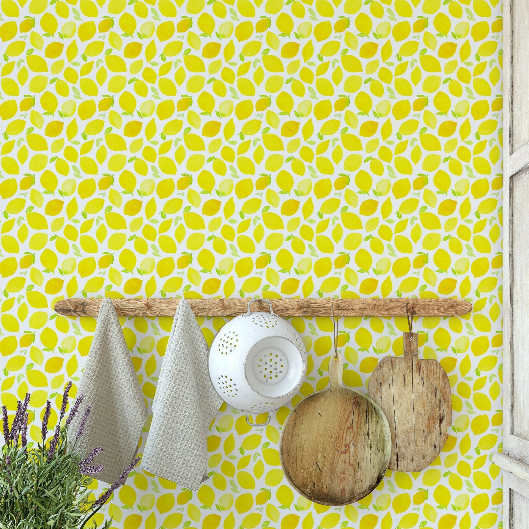 Watercolor Yellow Lemons Fruit Kitchen Removable Wallpaper