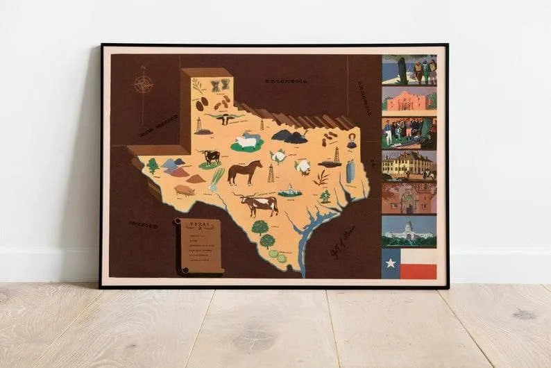 Historical Map of Texas| 1938 Texas Map Wall Print