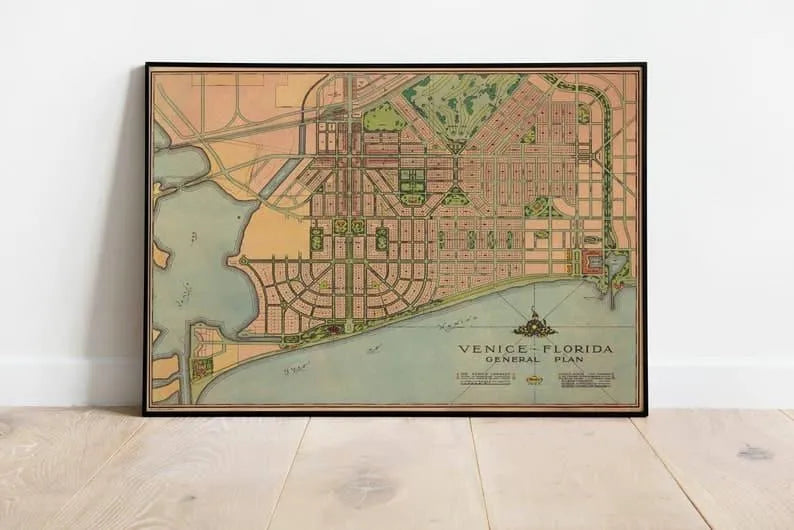 Venice City Map Wall Print| Framed Map Wall Decor