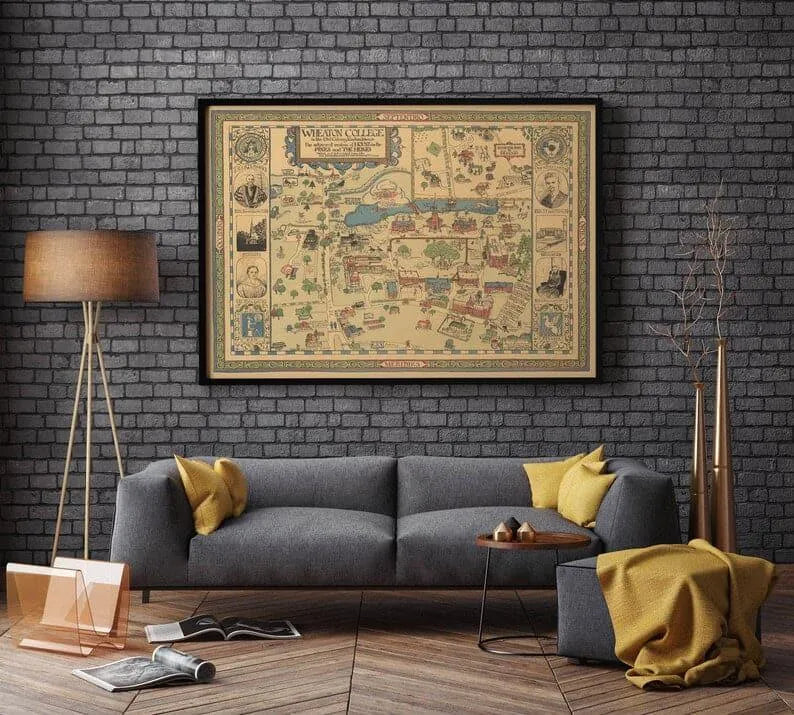 Wheaton College 1930 Map Wall Print| Framed Art Print