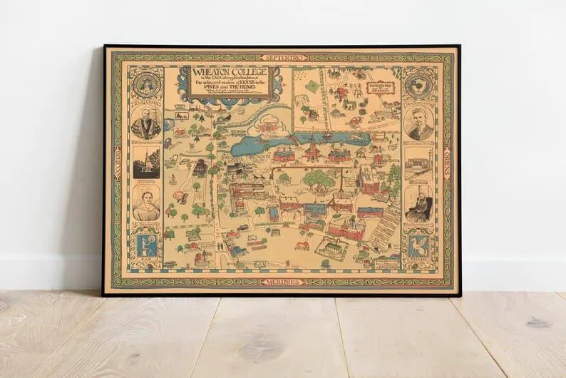 Wheaton College 1930 Map Wall Print| Framed Art Print 