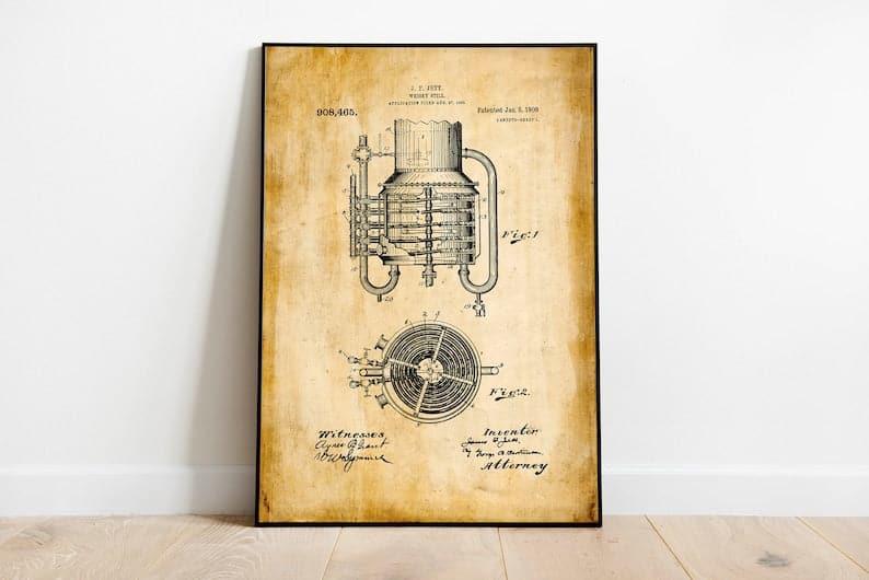 Whiskey Patent Print| Framed Art Print 