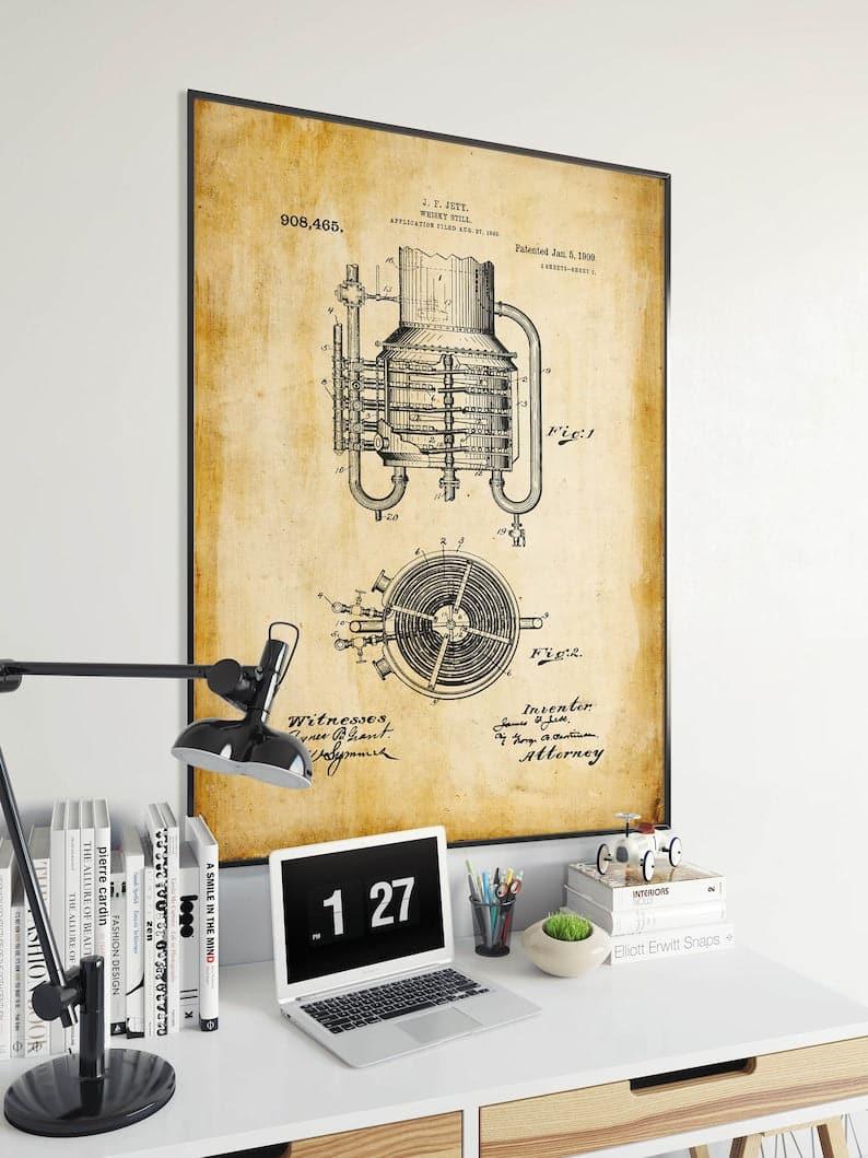 Whiskey Patent Print| Framed Art Print 