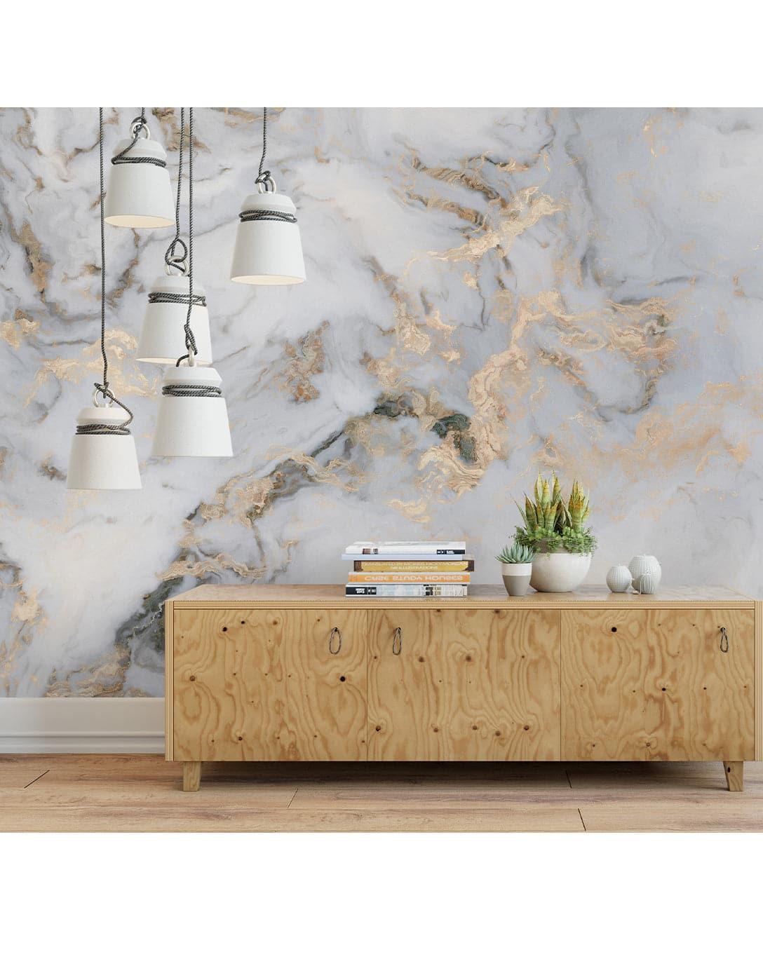 White Gray Gold Marble Paining Stone Wall Decal 