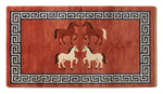 Wild Horses Meander Hand Knotted Rug — red, black, cream chinoiserie rug by Maia Homes on a white background
