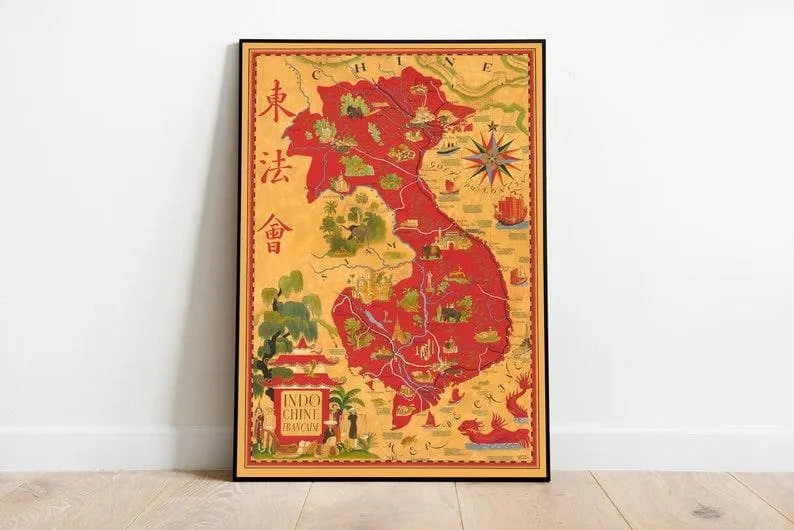 French indochina Map Print Southeast Asia Wall Map