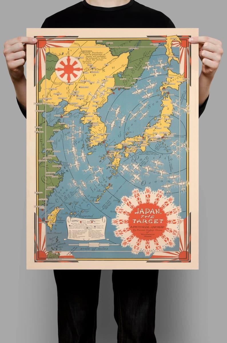 World War 2 Japan Map Poster WW2 Wall Print World War 2 Japan Map Poster WW2 Wall Print 