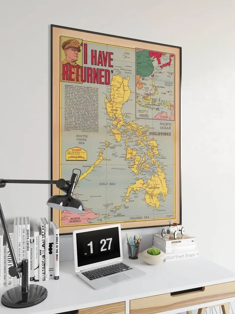 World War 2 Map Print| Poster Print| General MacArthur